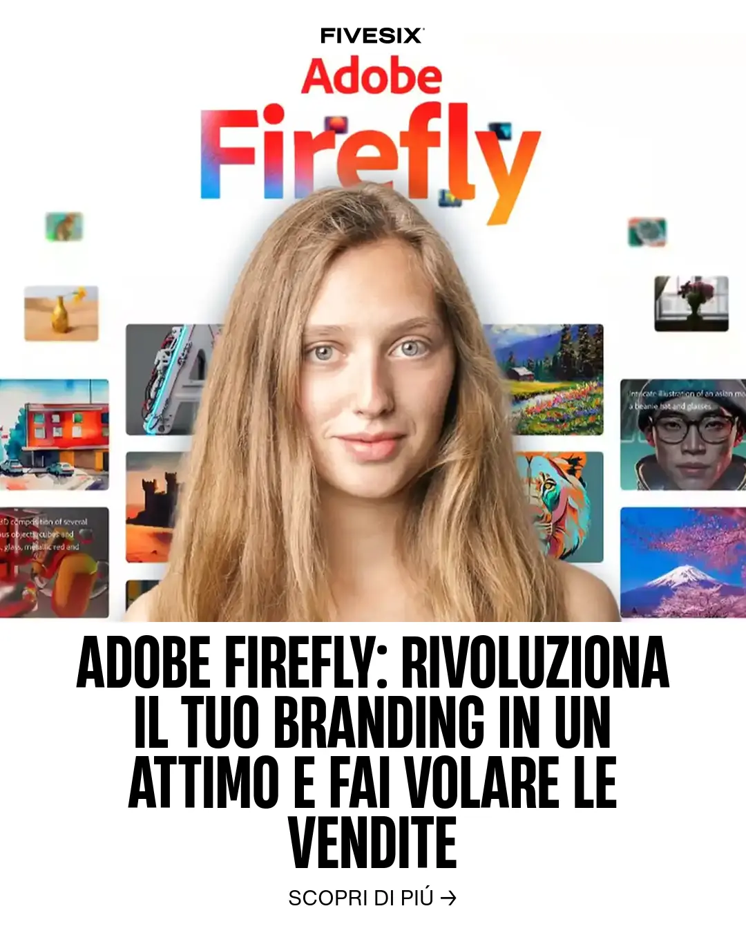 Immagine per 'Adobe Firefly: Rivoluziona il tuo Branding in un attimo e fai volare le vendite' - Fivesix Studio. Specializzati in Branding, Personal Brand, Marketing e Comunicazione.